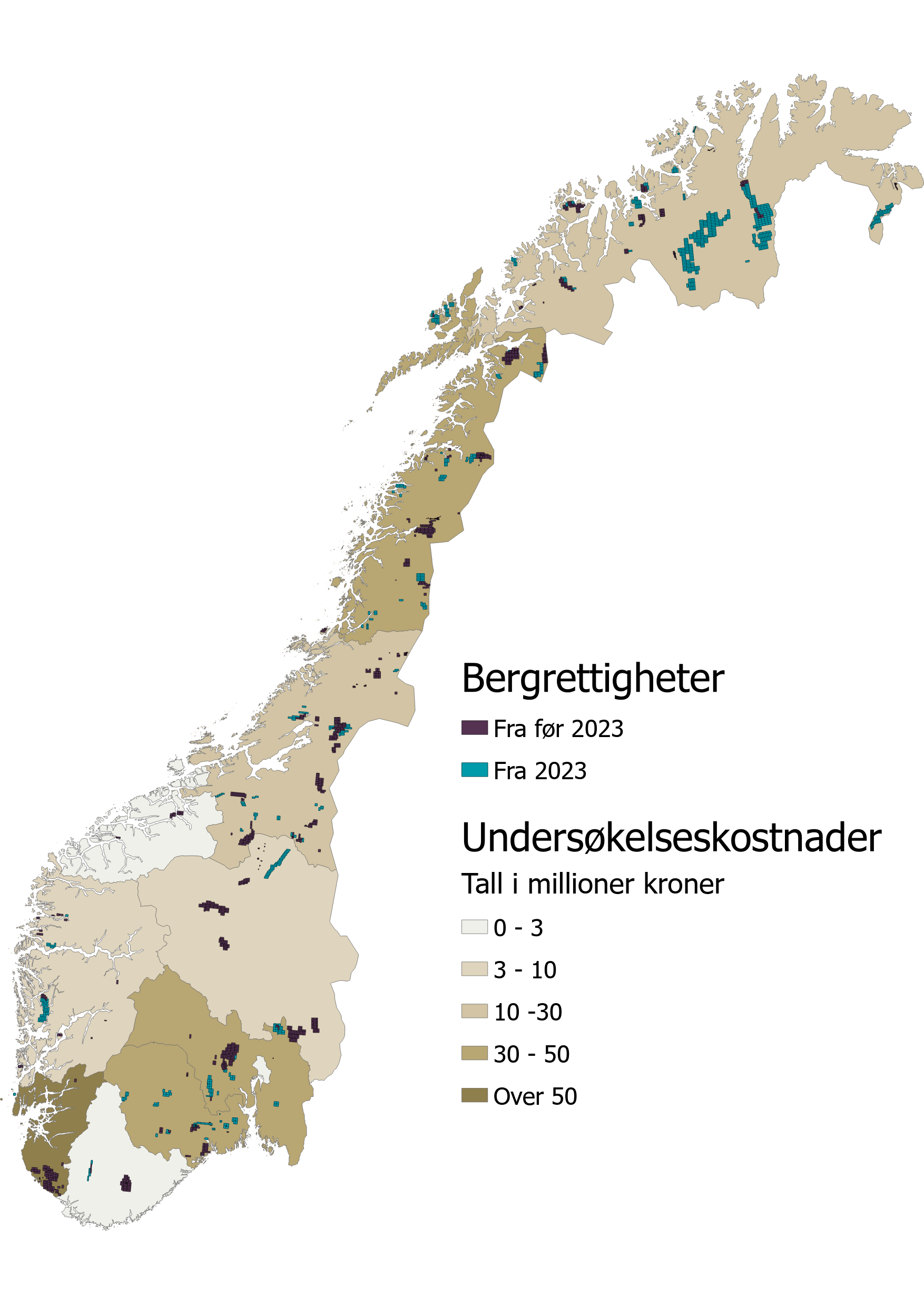 Kart som viser alle bergrettighetene per 20.10.2023
